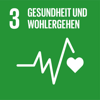 Das Bild zeigt das Symbol für Ziel 3 der UN-Nachhaltigkeitsziele: Gesundheit und Wohlergehen. Eine Herzlinie illustriert das Thema.